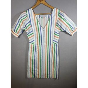 Tuckernut Dress Striped V-Neck Pockets Cotton Stretch Easter Summer Size XS